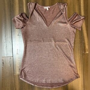Juicy Couture XS Shimmery Metallic Tinsel Bronze V Nec Cold Shoulder Blouse Tank